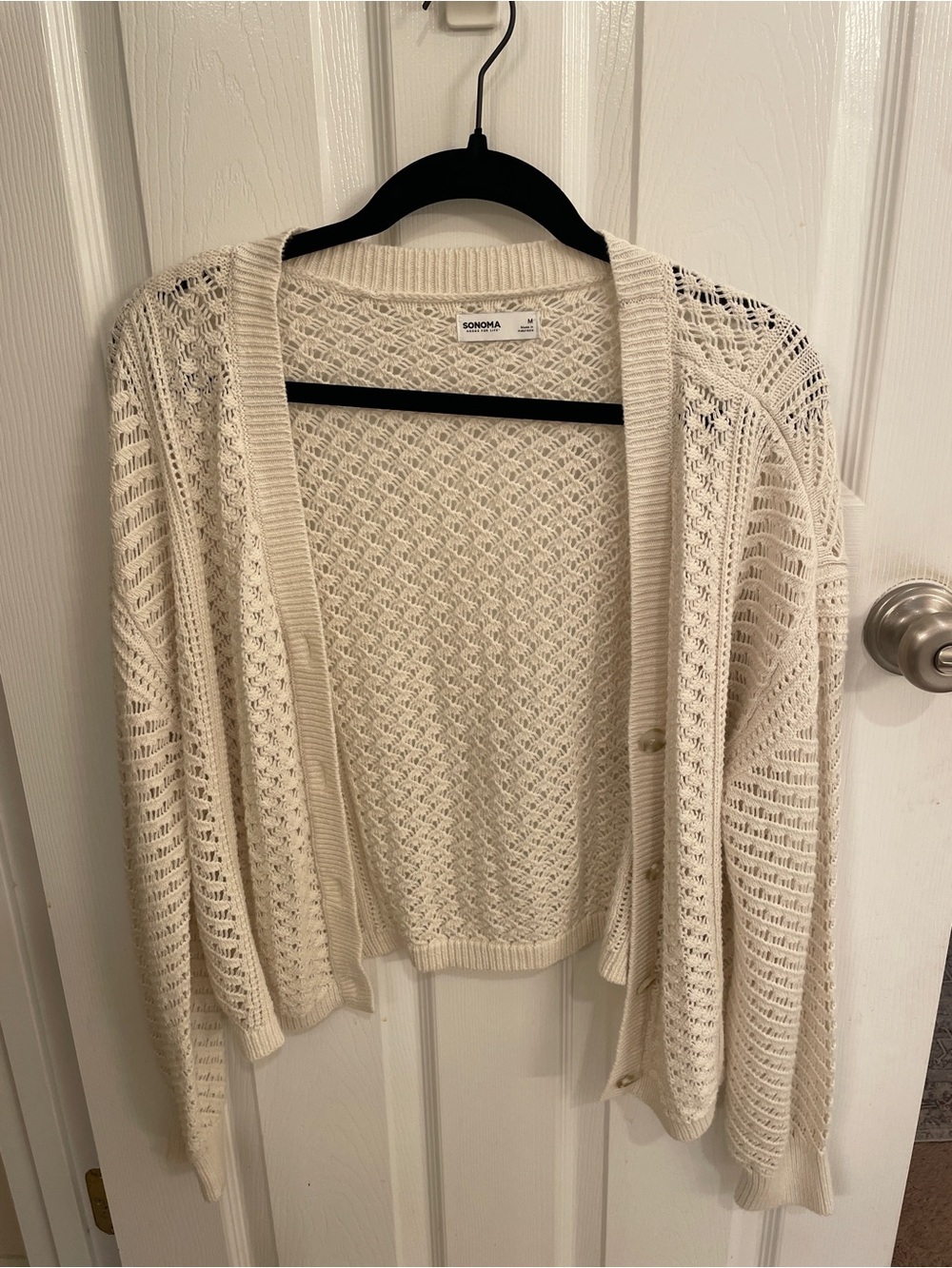 SONOMA Cream Open-Knit Button-Front Cardigan